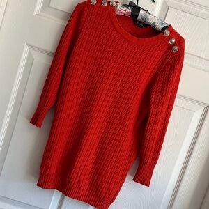 Red coral Cable Knit Sweater with Decorative Shoulder Buttons Sabie M